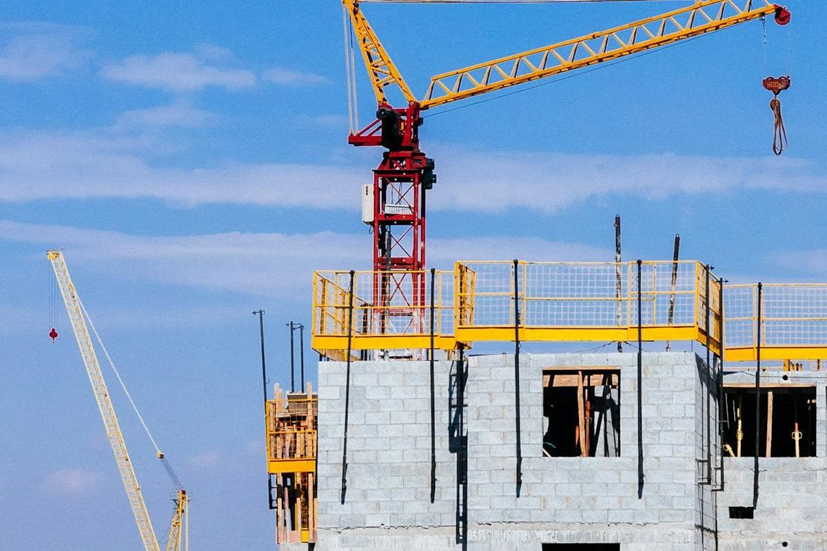 Commercial construction site with crane
